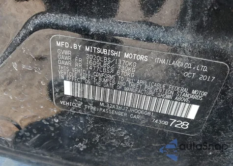 2018 Mitsubishi Mirage Es z USA, uszkodzony, nr VIN ML32A3HJ7JH006081